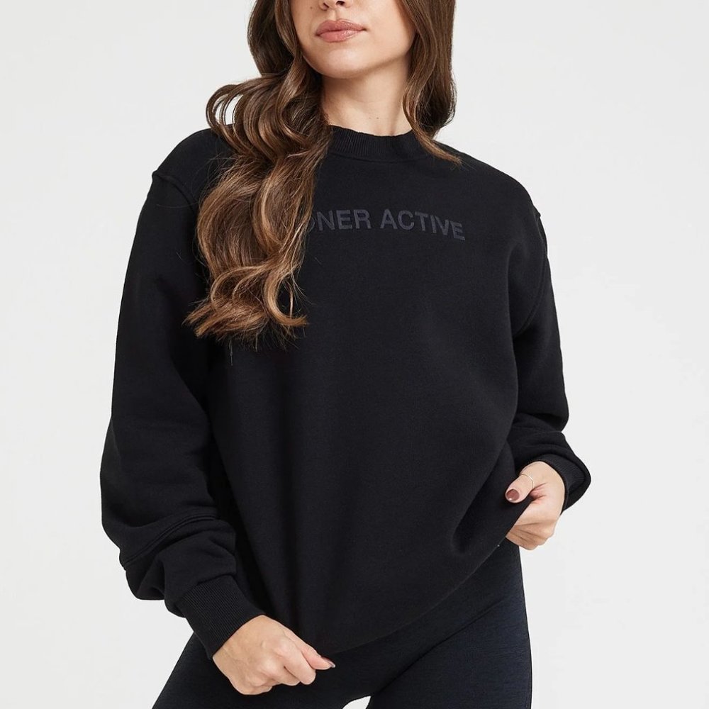 Oneractive Classic Lounge Oversized Crew Neck- Black, Size XS